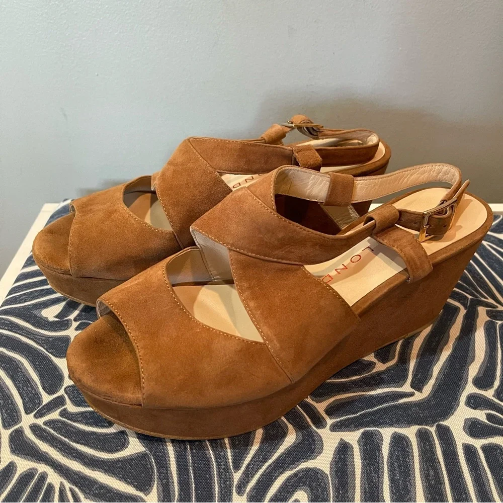 Sacha London Denver Wedge Sandel Brown Size 8.5